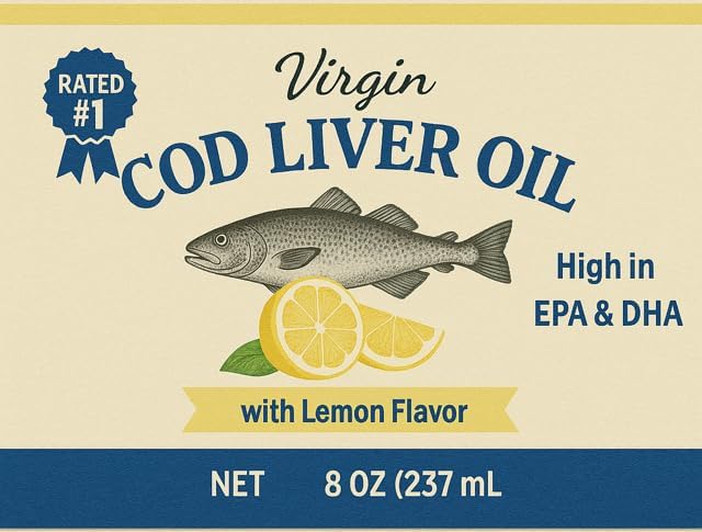 Virgin Cod Liver Oil - 8 Fl oz Natural Wild Caught &amp Fresh Tasting High in Vitamin D Omega 3 DHA/EPA (Original Taste-Unflavored)