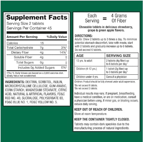 Daily Fiber Supplement Chewable Tablets – 90 Count Sugar-Free Fiber Chews for Women and Men High Fiber Content Assorted Fruit Flavors Chewable Tablets for Adults. (Pack of 3)
