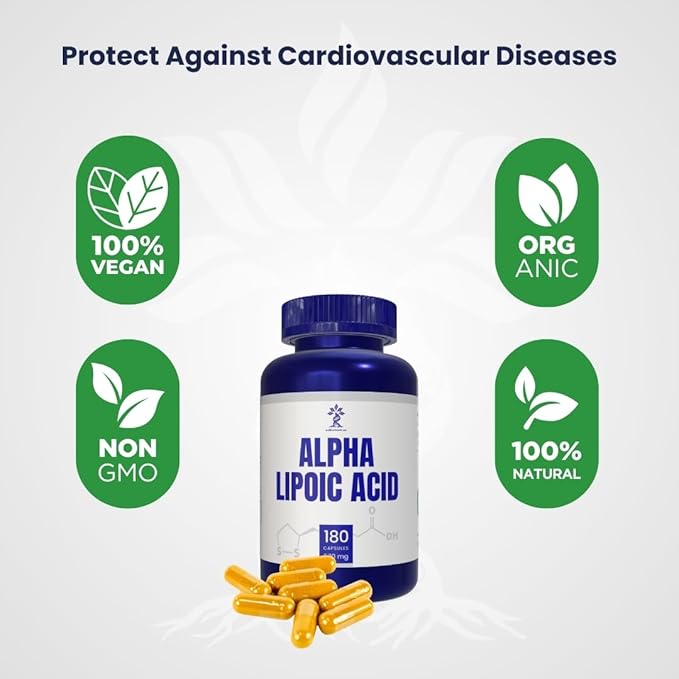 Alpha Lipoic Acid (ALA) 570 mg Capsules - 180 Count Gluten Free Non-GMO Vegan