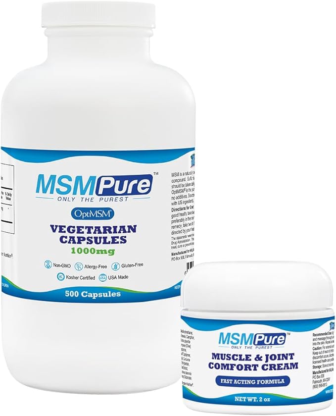 KALA HEALTH MSMPure MSM Capsules 500 Count and MSM Cream 2 oz Bundle