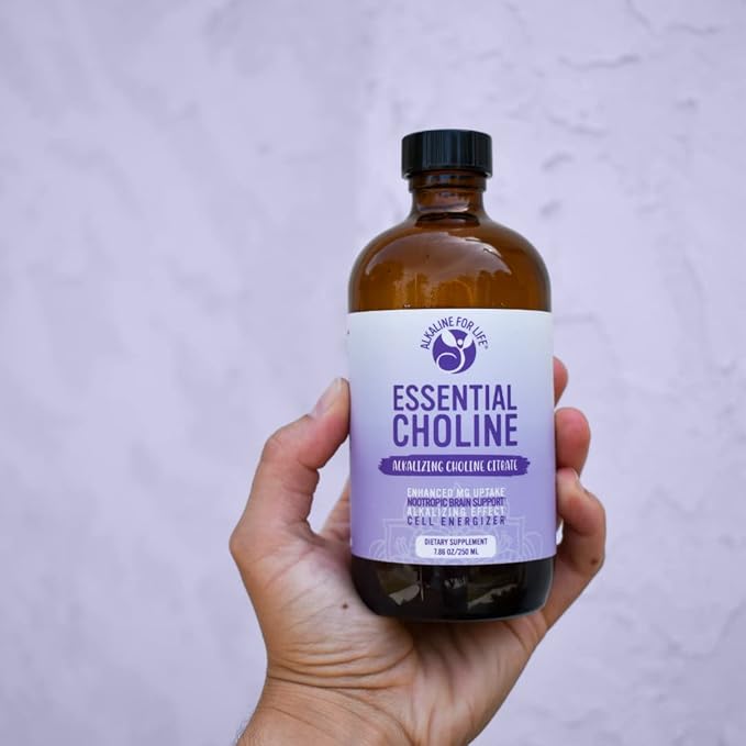 Alkaline for Life Essential Choline Citrate Liquid Choline Supplement 650 mg Choline per 1 Teaspoon 47 Servings Concentrated Formula Simple Ingredient Panel Dilute Before Use