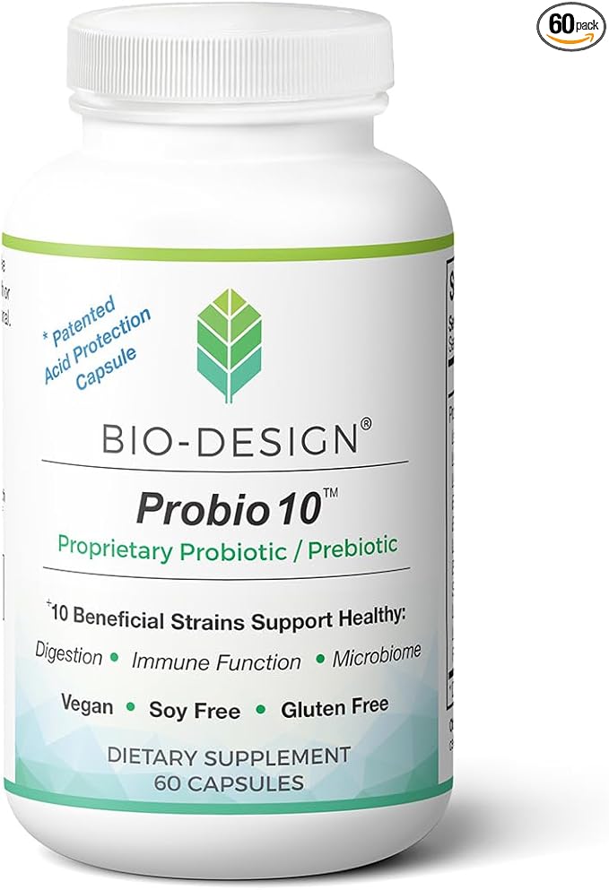 Probio10 - Daily Probiotic &amp Prebiotic Supplement - 10 Billion CFU 10 Beneficial Strains Aid in Digestion Regularity Immune Function and Gut Health - 60 Acid-Resistant Capsules