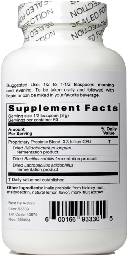 Ultra Blend Probiotic Supplement Powder 6.3 oz. 60 Servings of 3.3 Billion Units of Bifidobacterium Longum Lactobacillus Acidophilus and Bacillus Subtilis.