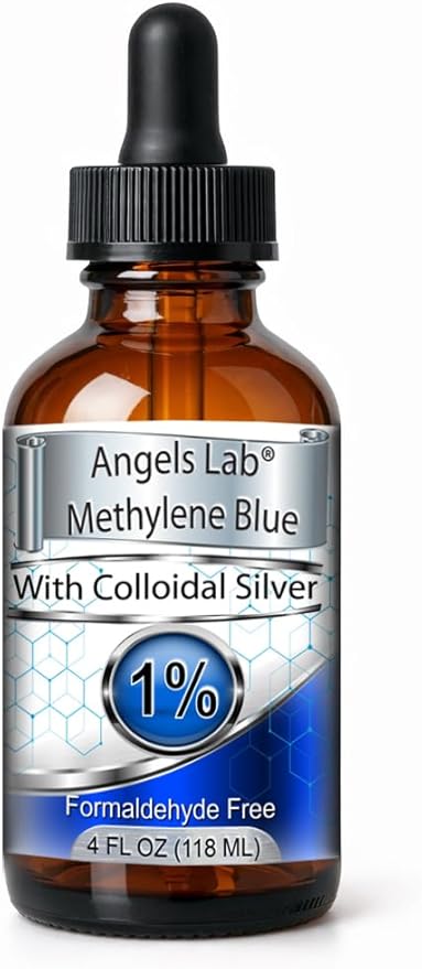 New Methylene Blue 1% Wtih Colloidal Silver Angels Lab |USP-Grade Methylthioninium Chloride Liquid | High Purity Dietary Supplement for Brain Function &amp Cognitive Health |4 oz Glass Dropper Bottle