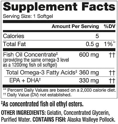 Finest Nutrition Half-the-Size Fish Oil 1200 mg Softgels 200 ea