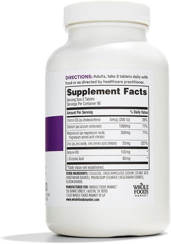 365 by Whole Foods Market Cal-Mag-Zinc with Vitamin D3 Vegetarian 180 Count