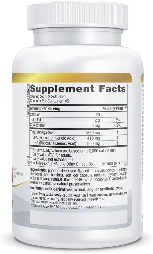 Nordic Naturals ProDHA Xtra Strawberry - 90 Soft Gels - 1660 mg Omega-3 - High-Intensity DHA Formula for Neurological Health Mood &amp Memory - Non-GMO - 45 Servings