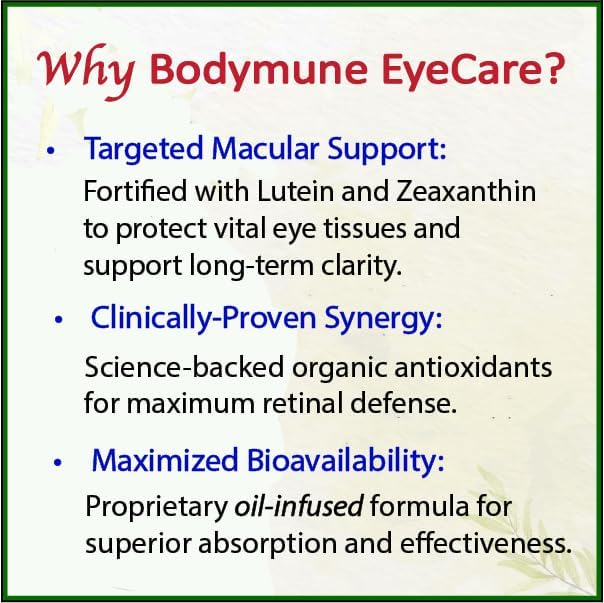 Bodymune Advanced EyeCare | USDA Organic Eye Health Supplement with Lutein &amp Zeaxanthin | Maqui Goji &amp Sea Buckthorn Extracts | 60-Day Supply | Vegan Non-GMO Made in USA