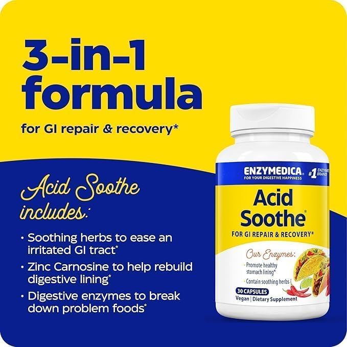 Enzymedica Acid Soothe Support for Occasional Heartburn 3-in-1 Formula with Enzymes &amp Soothing Herbs 90 Count