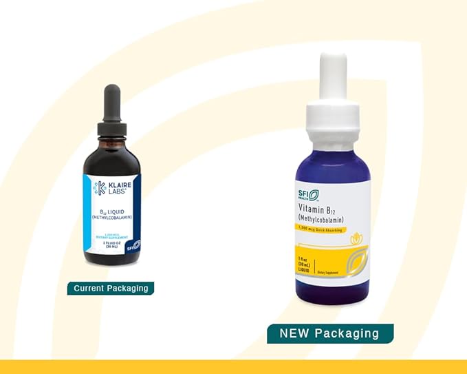 Klaire Labs SFI Health Vitamin B12 Liquid Drops 1mg - Methyl B12 Drops 1000mcg Active Methylcobalamin - Liquid Delivery for Efficient Absorption - Hypoallergenic (30ml / 1 fl oz)
