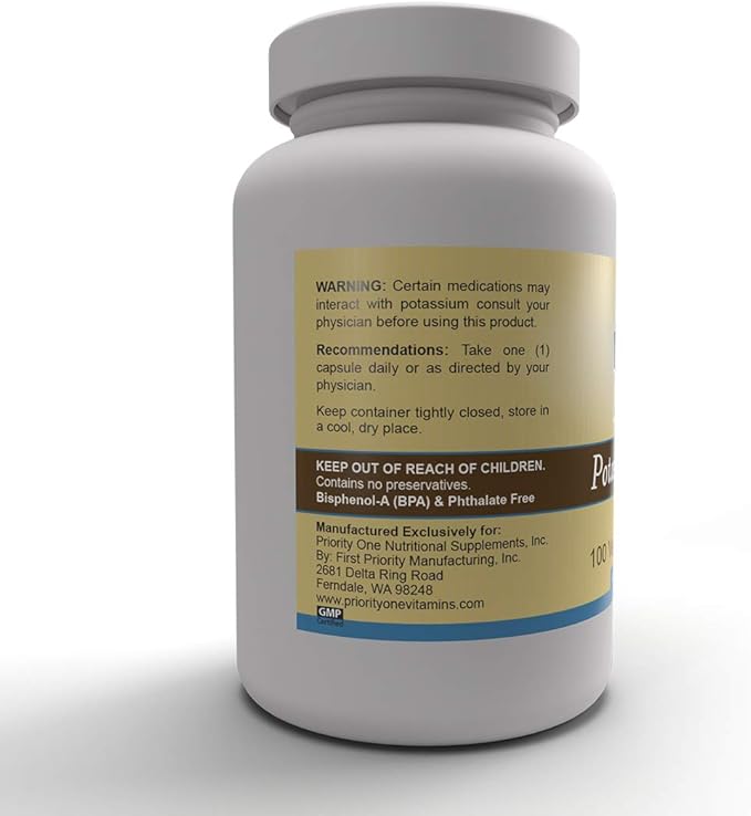 Priority One Vitamins Potassium Orotate 100 Vegetarian Capsules - Highly-Absorbable - Healthy Carbohydrate and Energy Metabolism* - Supporting a Healthy Cardiovascular System.*