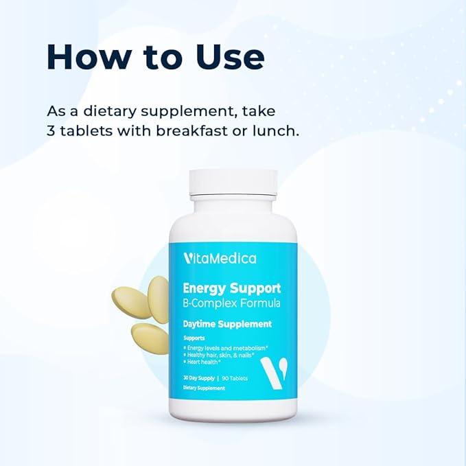 VitaMedica | Energy Support Multivitamin w B Complex | Energy Booster | Vitamin B6 &amp B12 | Clarity &amp Focus | Biotin for Hair Skin &amp Nails | Energy Supplements | 90 Ct