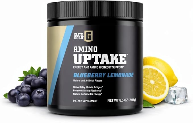 Elite Gold Amino Uptake Blueberry Lemonade Amino Energy Hydration Beta Alanine Energy Drink Beta Alanine L Citrulline 8.46 oz Tub (30 Servings)