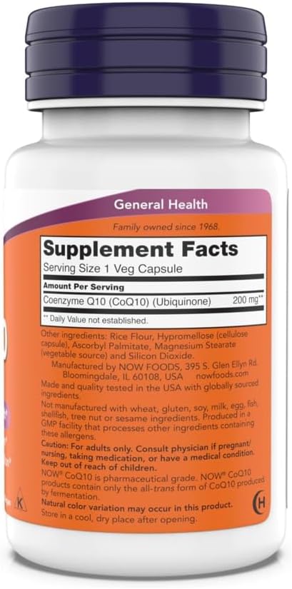 Now Supplements - CoQ10 (Coenzyme Q10) 200 mg Supports Cardiovascular Health* Kosher Vegan 90 Vegetarian Capsules