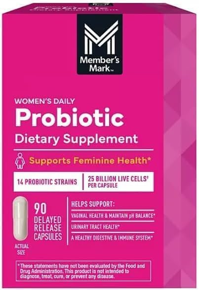 Member's Women's Daily Probiotic Capsules 25 Billion Cells Vegetarian Probiotics for Digestive Health (90 ct.) with Taha Sticker