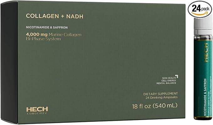 HECH® Collagen + NADH Nicotinamide &amp Saffron Emerald Green Liquid Supplement Wellness &amp Beauty Enhancing