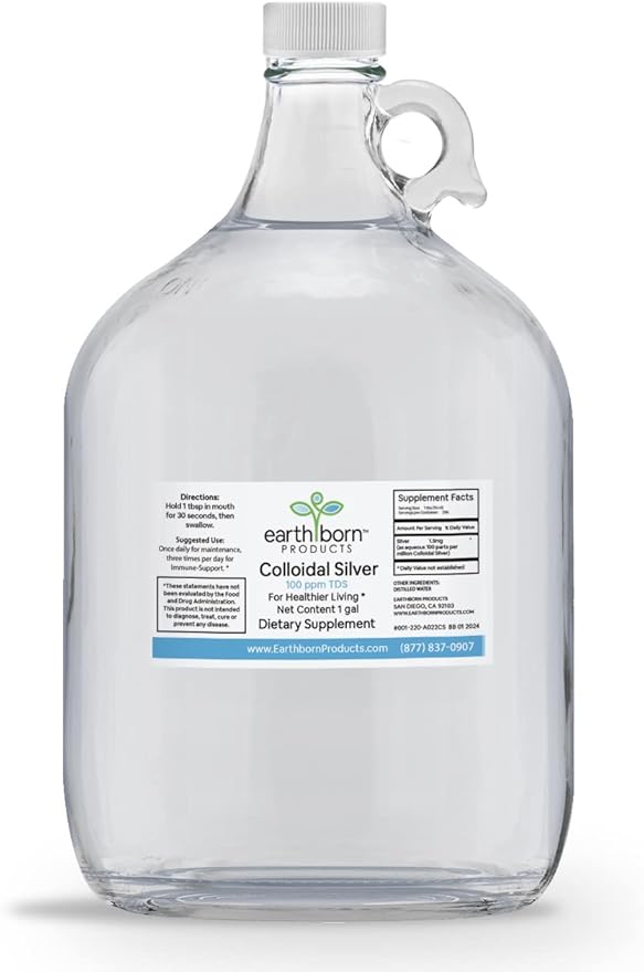 Earthborn Colloidal Silver Liquid (128oz) - 100PPM Pure Monatomic Silver Water - 99.9% Natural Nano Silver Liquid Supplement for Immune Support* Non-GMO Glass Bottle | Made in USA