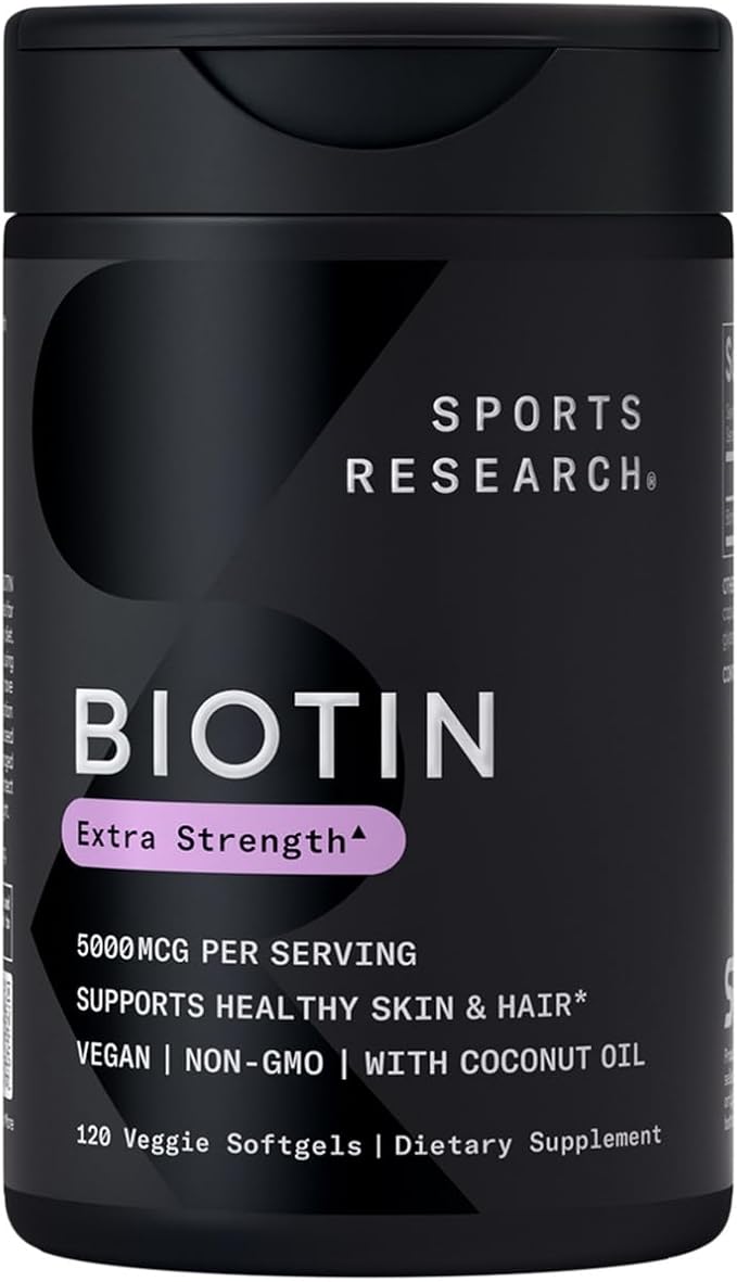 Sports Research® Healthy Hair Pack - Biotin 5000mcg with Organic Coconut Oil + Multi Collagen Pills Enhanced with Hyaluronic Acid &amp Vitamin C + Blood Balance Iron Supplement - 36 MG Iron + Folate
