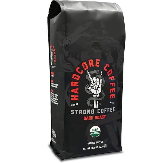 Hardcore Ground Coffee High Caffeine Strong Roast 16 Oz