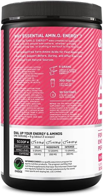 Optimum Nutrition Amino Energy - Pre Workout with Green Tea BCAA Amino Acids Keto Friendly Green Coffee Extract Energy Powder - Watermelon 65 Servings (Packaging May Vary) (Pack of 6)