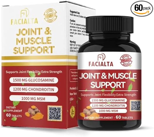 Joint &amp Muscle Support Supplement 1500mg Glucosamine 1200mg Chondroitin 1000mg MSM 60 Tablets Joint Flexibility Extra Strength