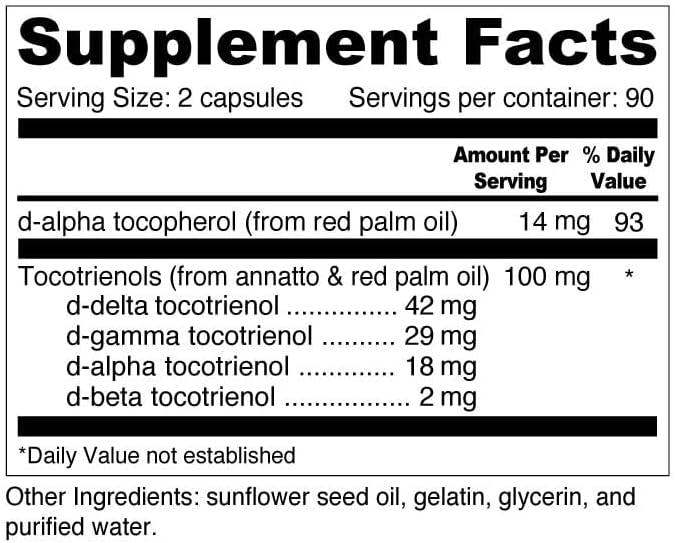 Wellness Resources Daily Super E Tocotrienol Complex - Full Spectrum Vitamin E with Delta Gamma &amp Alpha Tocotrienols for Antioxidant Protection Soy-Free Natural Source Non-GMO (180 Caps)