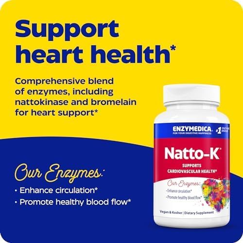 Enzymedica Natto-K Nattokinase Supplement Promotes Heart Health &amp Circulation 90 Count