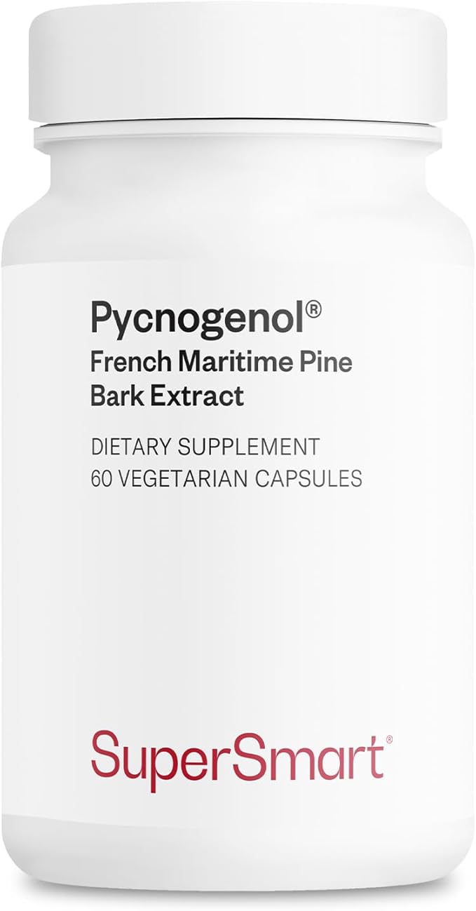 Supersmart - Pycnogenol 200mg per Day (Patented &amp Highly Bioavailable) - French Maritime Pine Bark Extract | Non-GMO &amp Gluten Free - 60 Vegetarian Capsules