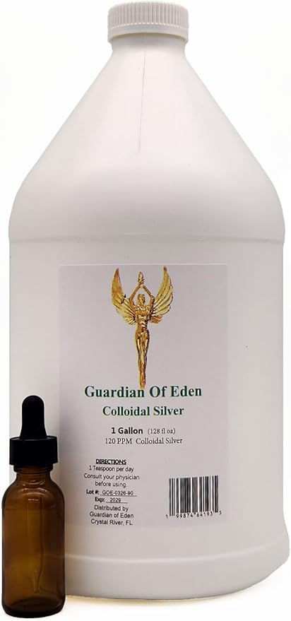 Colloidal Silver 120 PPM Liquid 1 Gallon (128 fl oz) with Dropper Bottle