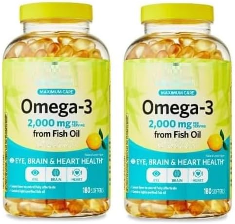 SEDLAV (2 Pack) Omega-3 Fish Oil Brain &amp Heart Health Dietary Supplement Softgels 2000 mg 180 Count Sticker
