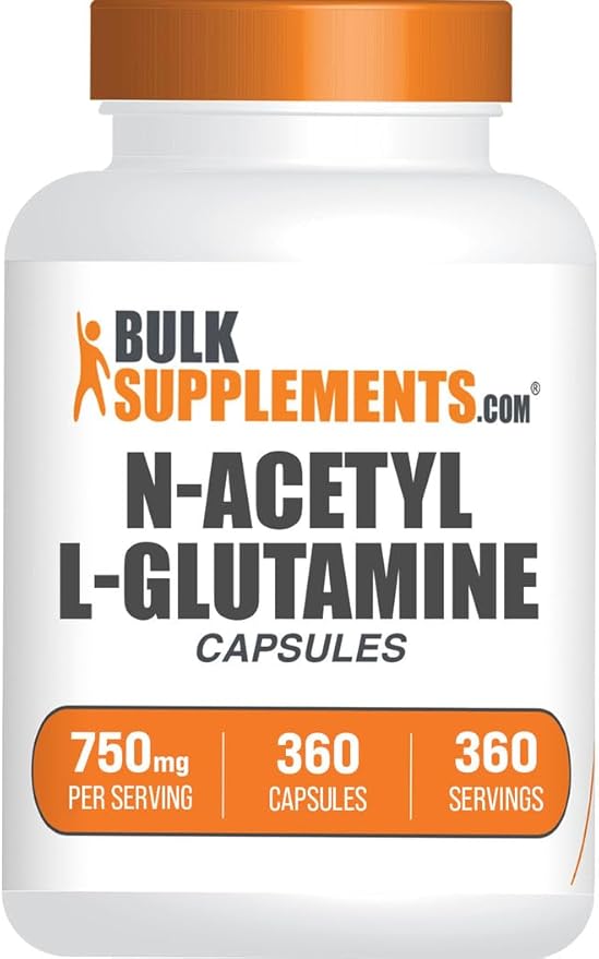 BulkSupplements.com N-Acetyl L-Glutamine Capsules - Glutamine Supplement Amino Acids Supplement - Gluten Free 1 Capsule per Serving (750mg) 360 Count (Pack of 1)