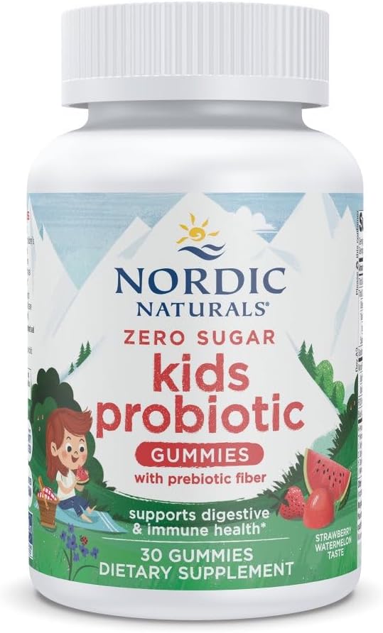 Nordic Naturals Zero Sugar Kids Probiotic Gummies - Strawberry Watermelon Flavor - 30 Gummies - Supports Digestive Wellness &amp Immune Health - Non-GMO - Third Party Tested - Vegan - 30 Servings