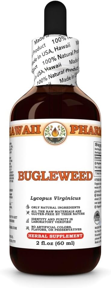 Hawaii Pharm Bugleweed Extract Tincture for Thyroid Balance Eases Premenstrual Discomfort Soothes Breast Tenderness Supports Women's Wellness - 2 fl.oz