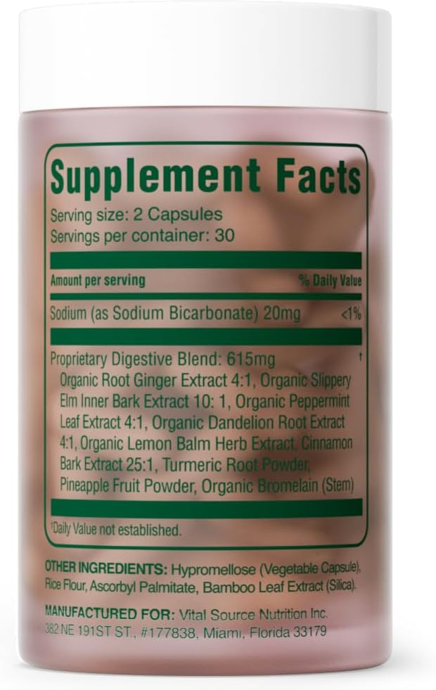 Vital Source Nutrition - AiRi - Debloat Support Capsules - Natural Digestive Blend with Enzymes &amp Herbal Extracts - Supports Gut Balance &amp Digestive Comfort - Supplements for Women - 30 Servin