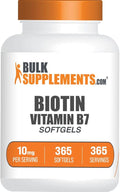BulkSupplements.com Biotin 10000mcg Softgels - Vitamin B7 Biotin Vitamins for Hair Skin and Nails Biotin Supplement - Gluten Free 1 Softgel per Serving 365 Count (Pack of 1)