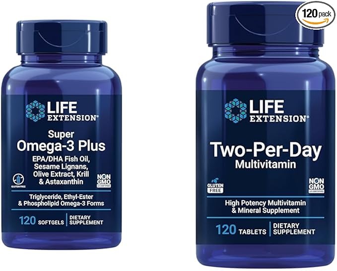 Life Extension Super Omega-3 Plus EPA/DHA Fish Oil Sesame Lignans &amp Two-Per-Day High Potency Multi-Vitamin &amp Mineral Supplement