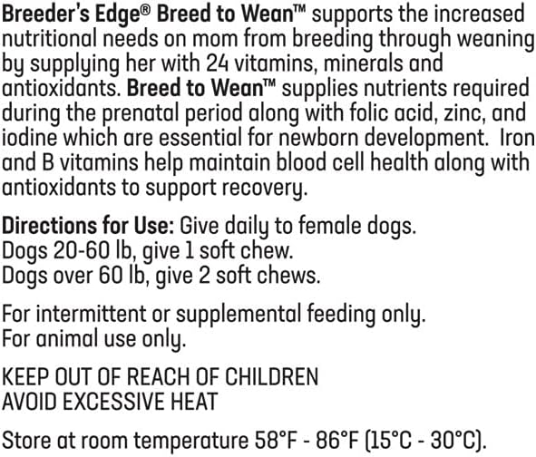 Breeder’s Edge Breed to Wean Prenatal and Postnatal Multivitamin for Dogs &amp Cats Supports Pregnant &amp Nursing Moms Supplement Provides Antioxidants Vitamins &amp Minerals 100ct for Medium