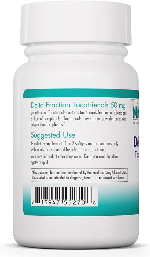 NutriCology Delta-Fraction Tocotrienols - Delivers 50 mg as DeltaGOLD - Annatto-Derived Tocotrienols - Supports Antioxidant Activity &amp Blood Circulation - No Tocopherols - 37 Servings - 75 Softgel
