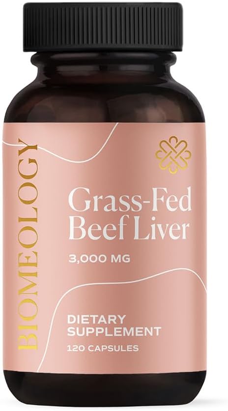 Grass-Fed Beef Liver Capsules (120 Pills 750mg) from Pasture-Raised Cattle for Wellness &amp Fertility Support - Rich in B12 CoQ10 B Vitamins &amp Amino Acids