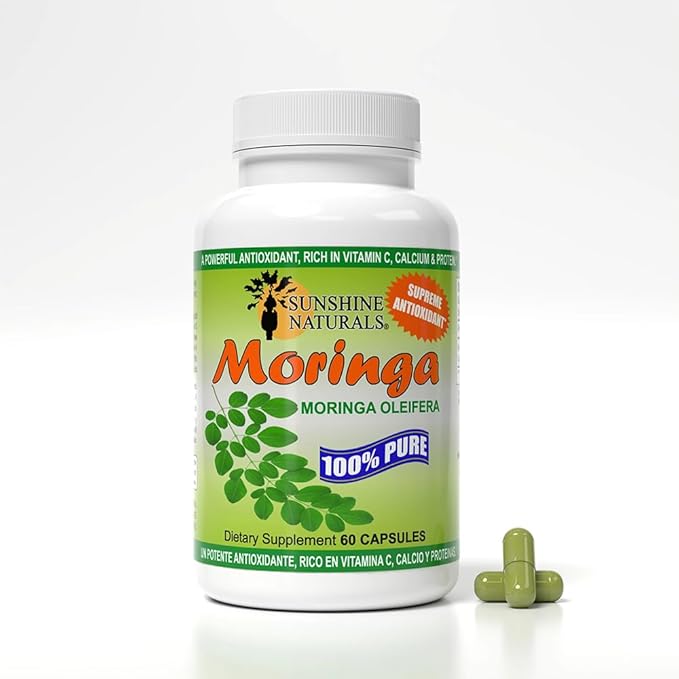 Sunshine Naturals Moringa Dietary Supplement. Immune System Aid Energy Booster Antioxidant Support and Nutrient-Rich Superfood. Promotes Digestion and Heart Health. 120 Capsules.