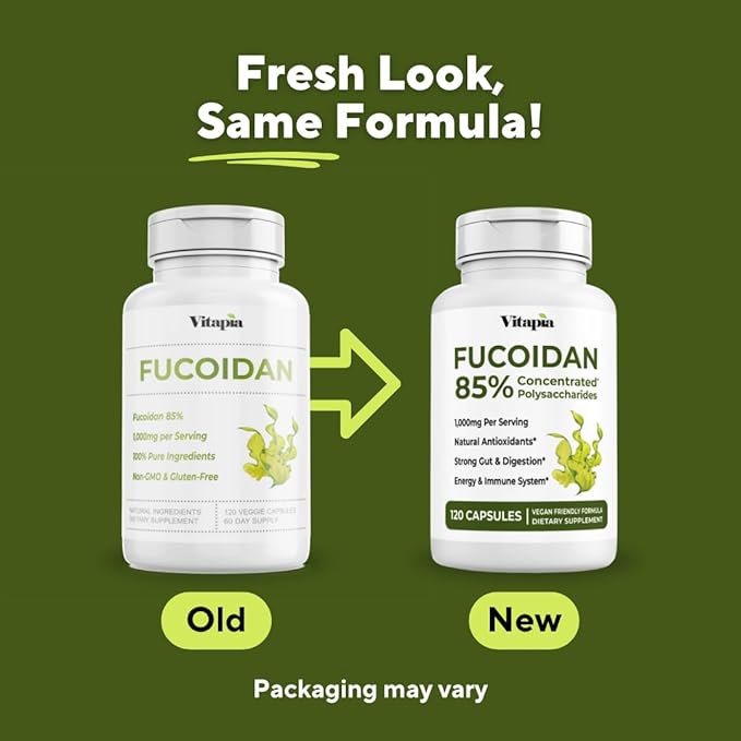Vitapia Pure Fucoidan 85% Brown Seaweed Extract for Immune Strong Cellular Health Digestive Support - 1000mg Fucoidan Per Serving - 120 Veggie Capsules Non-GMO Gluten-Free Vegan-Friendly