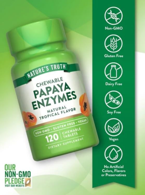 Nature's Truth Chewable Papaya Enzyme - 120 Tablets Pack of 4