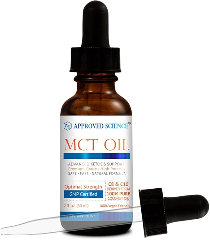 Approved Science® MCT Oil - Pure Medium-Chain Triglyceride (MCT) Oil derived from Coconuts with Caprylic Acid (C8) and Capric Acid (C10) - Vegan 60 ml