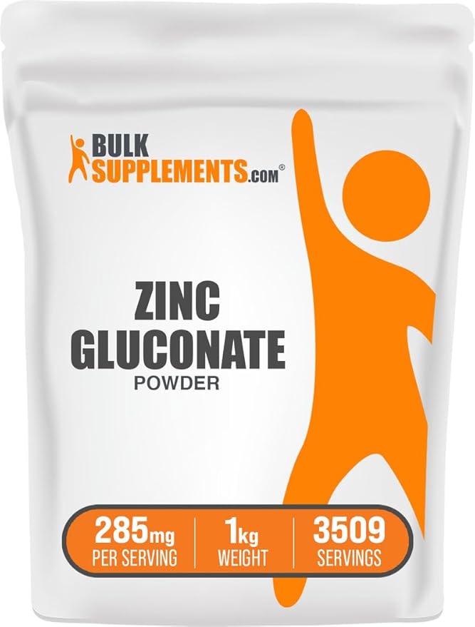 BulkSupplements.com Zinc Gluconate Powder - Zinc 40mg Mineral Supplement for Immune Support - Gluten Free 285mg per Serving 1kg (2.2 lbs) (Pack of 1)