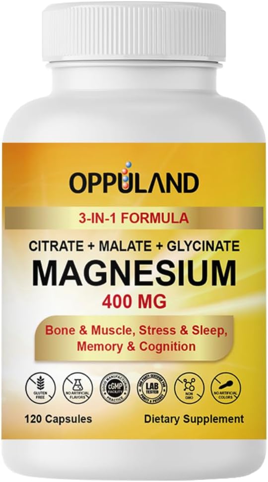 Triple Magnesium Complex Supplement – 400mg with Citrate Malate &amp Glycinate – Complete Chelated Magnesium Blend for Women &amp Men – 60 Days of Daily Multi Magnesium Nutrition – 120 Capsules