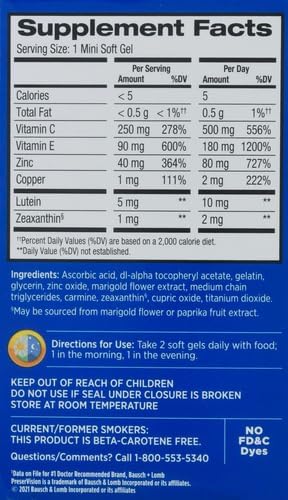 PreserVision AREDS 2 Eye Vitamins #1 Eye Doctor Recommended Brand Lutein and Zeaxanthin Supplement with Vitamin C Vitamin E Zinc and Copper Softgels (Minigels) 120 Count (Pack of 2)