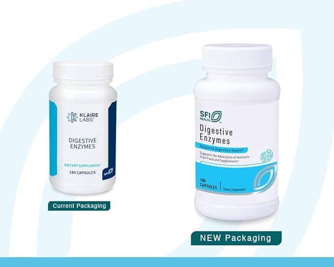 Klaire Labs SFI Health Digestive Enzymes - Gut Health Supplements with Lipase Amylase &amp Protease Enzymes for Digestion - Aid Nutrient Absorption - Help Occasional GI Discomfort (180 Capsules)