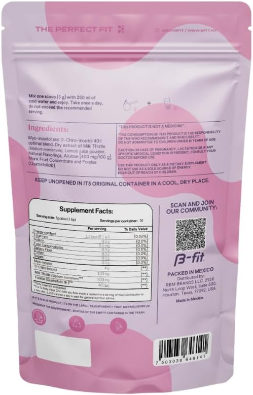 B-FIT B Inositol Balance - Inositol 40:1 Myo &amp D-Chiro - Supports Hormone Balance and Ovarian Health - Powdered Food Supplement - Berry Flavor - Folic Acid - 150g