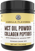 MCT Oil Powder with Acacia Fiber &amp Collagen Peptides – Prebiotic Collagen Protein 10g MCTs from Coconuts Sugar Free Keto Coffee Creamer – Grass Fed Vanilla Flavor Non-GMO Gluten Free 16 oz