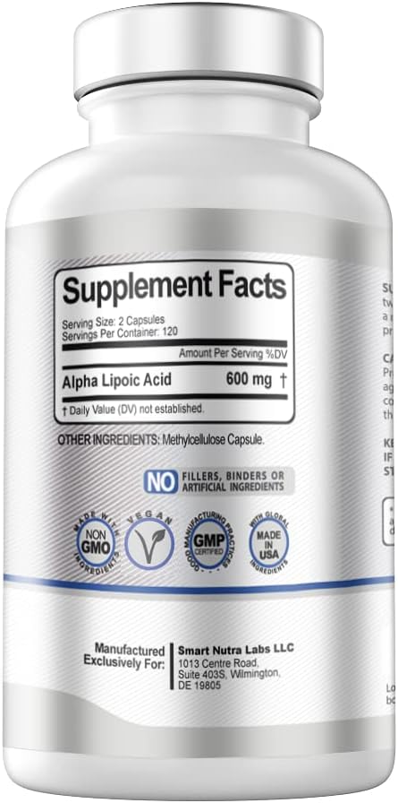 Alpha Lipoic Acid 600mg Per Serving 240 Vegan Capsules- Gluten Free Pure Non-GMO ALA- Supports Energy &amp Anti Oxidant